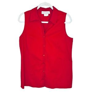 Motherhood Maternity Red Button Up‎ Sleeveless Blouse Top Stretch - Size Large